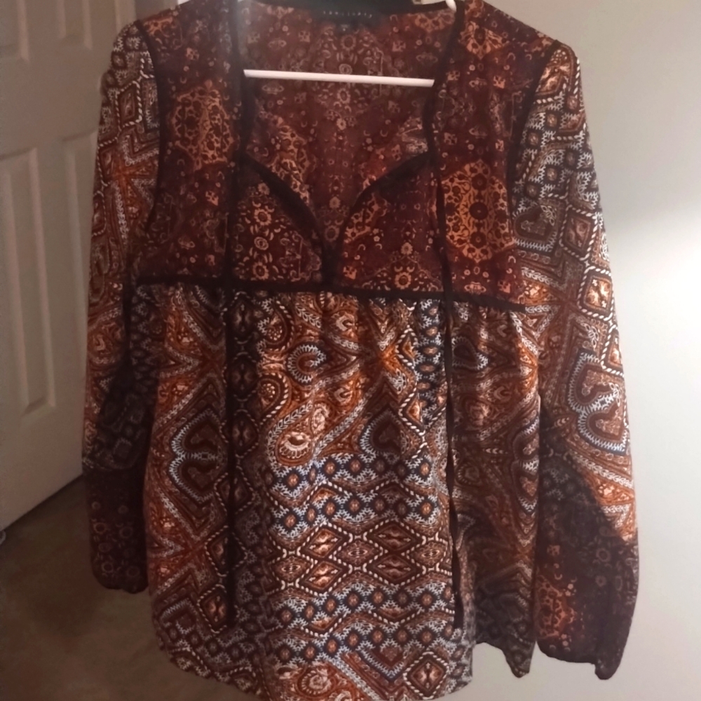 Sanctuary Patchwork Mandala Boho Blouse Purple Maroon Orange Size Small